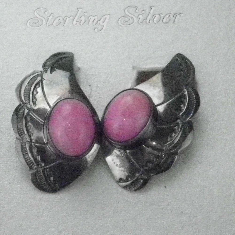 Sterling Silver Winged w/Stone Earrings Clip-On 1.25"